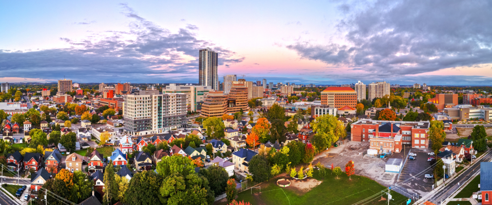 A photo of the skyline in Kitchener, ON, the #1 city for renter interest this quarter.