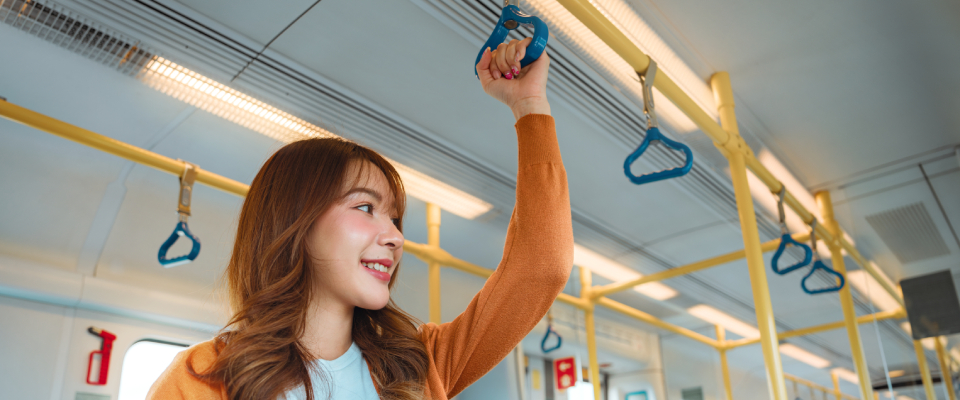 A person using public transit in Pittsburgh.