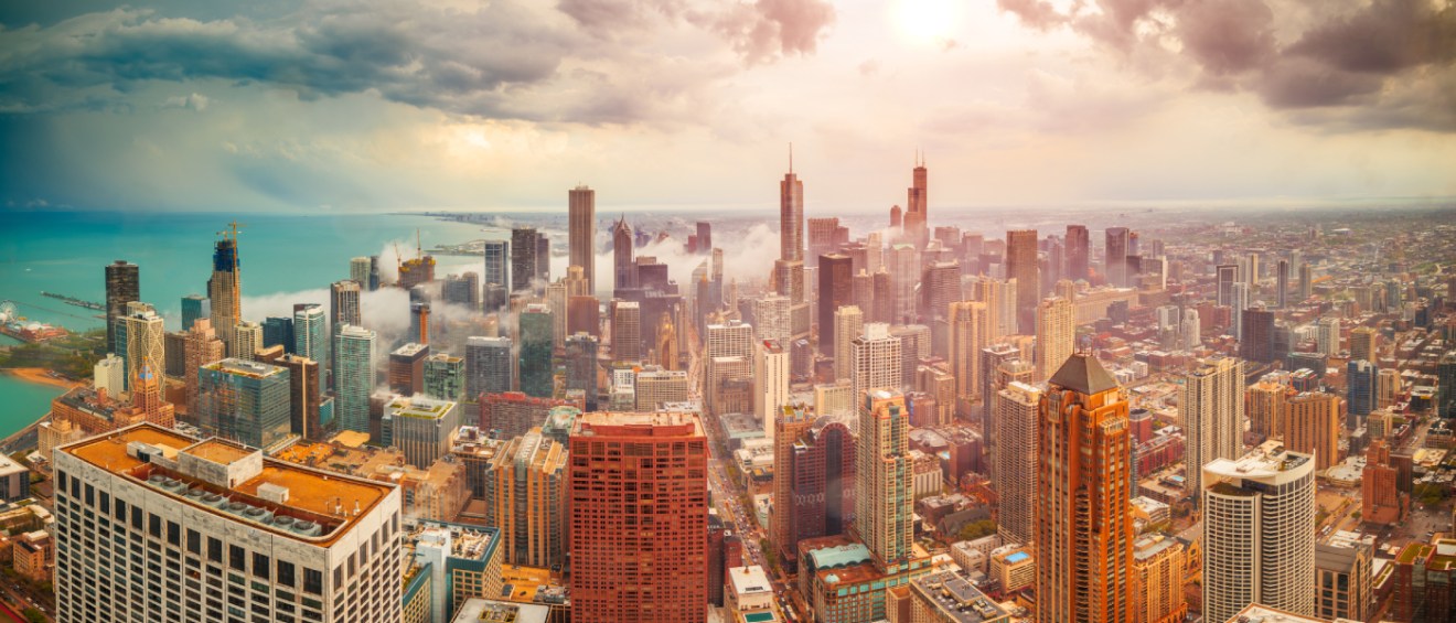 An aerial view of the skyline in downtown Chicago, the No. 1 hottest rental market during peak season 2026.