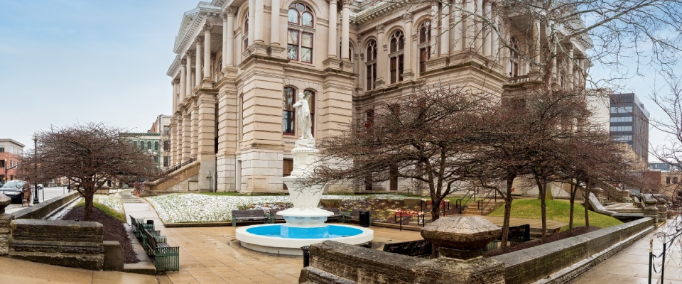 The Tippecanoe County Courthouse in Lafayette, Indiana, highlighting a local landmark and the community environment associated with the cost of living in Lafayette.