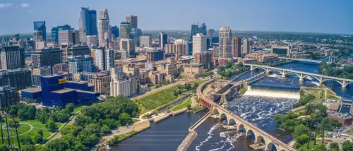 Aerial view of Minneapolis, Minnesota during summer featured in the renter engagement tracker.