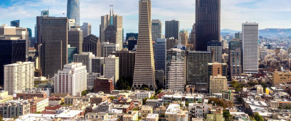 Panoramic aerial view of San Francisco, California, USA featured in the renter engagement tracker.