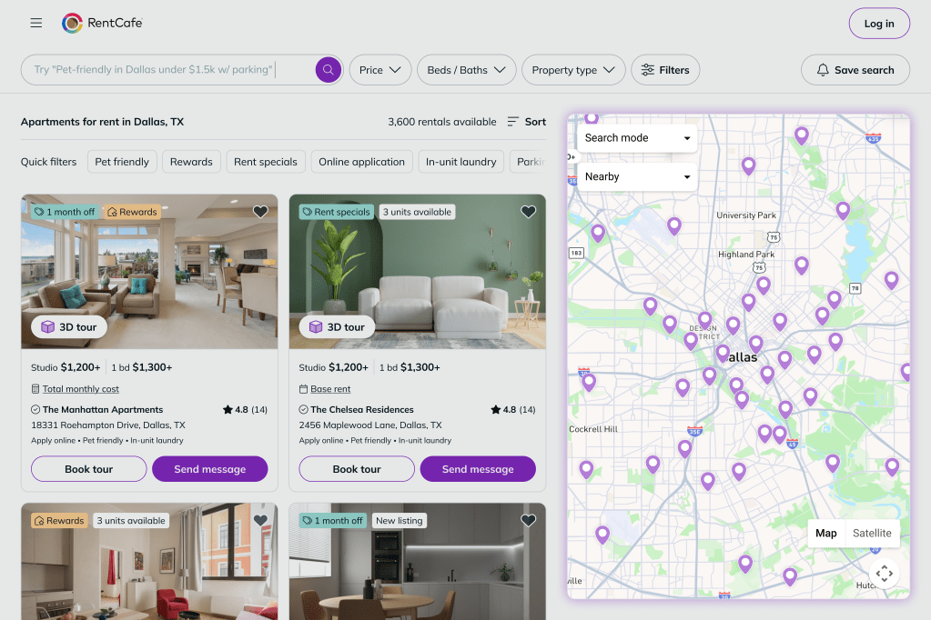 Using map view in an apartment search on RentCafe.
