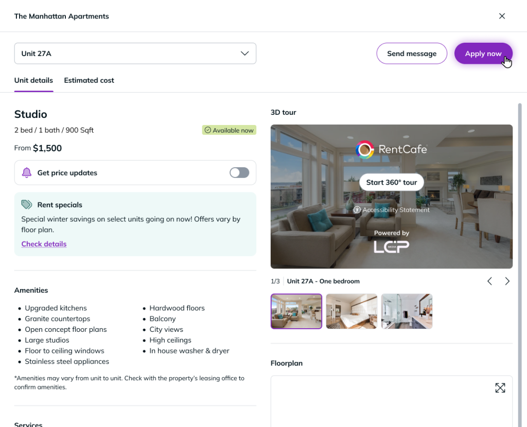 Applying for an apartment on RentCafe.