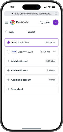 The "Wallet" section on RentCafe
