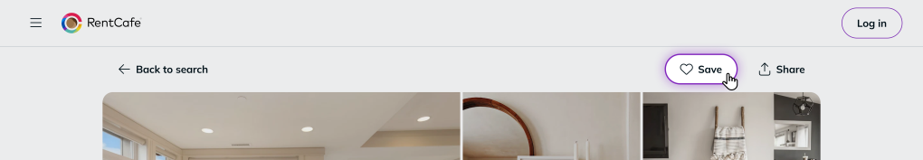 Saving a listing during an apartment search on RentCafe.